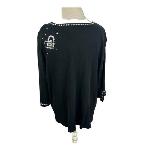 Quacker Factory Black Tunic Top Beaded Embellished Hearts n Paisley Plus Size 2X - Picture 4 of 8